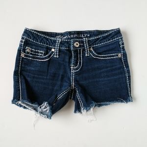 Blue Asphalt Stitch Denim Jeans Cutoff Shorts 3 Y2K Bling 2000's